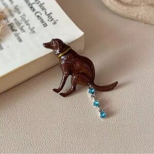 Dog Brooch with Blue and Gold Accents